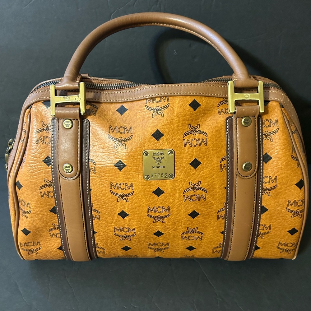 MCM Visetos Cognac Handbag